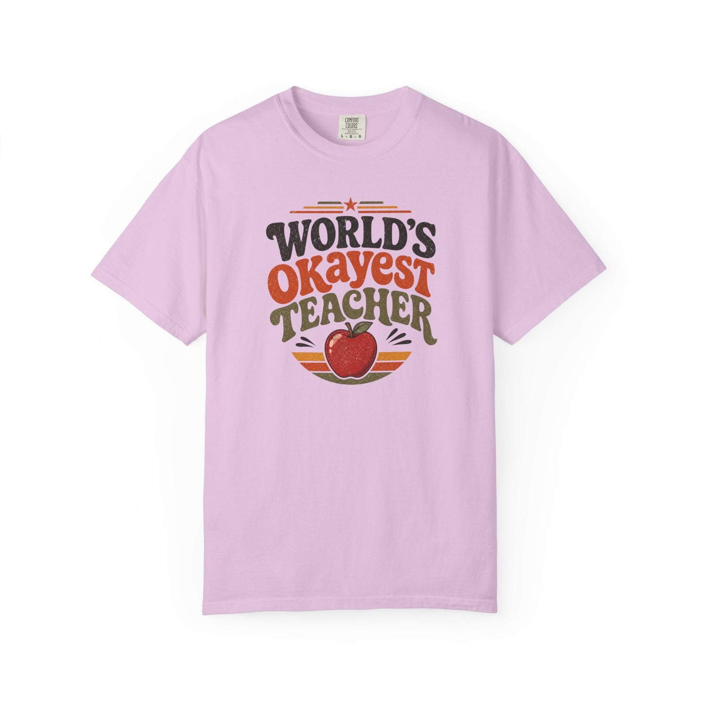 World's Okayest Teacher T-Shirt — Funny Retro Apple Teacher Gift