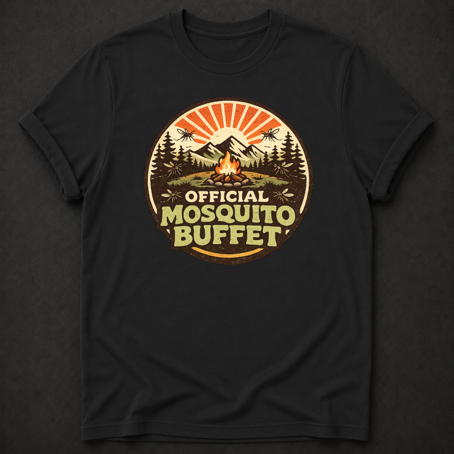 Official Mosquito Buffet T-Shirt - Funny Camping Campfire Graphic Tee