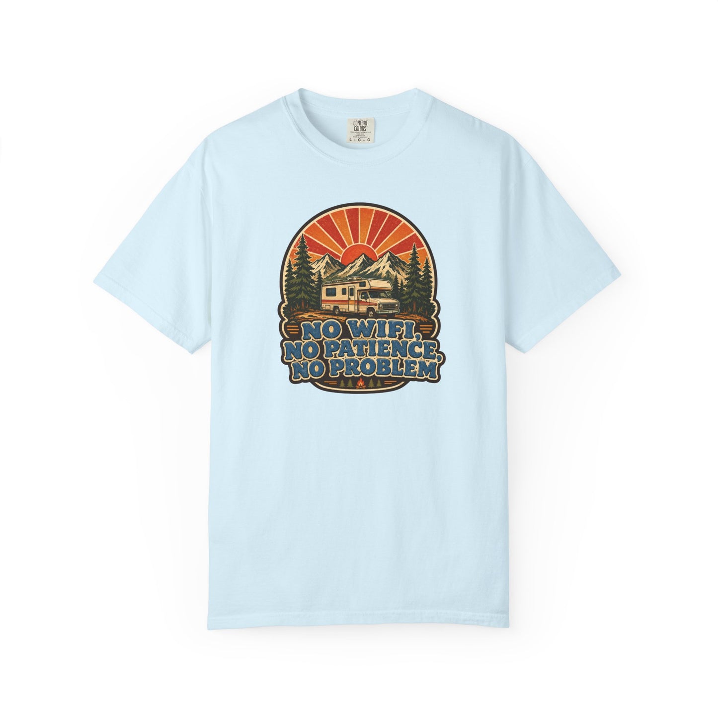 No WiFi No Patience No Problem T-Shirt — Retro Camping Cabin Graphic