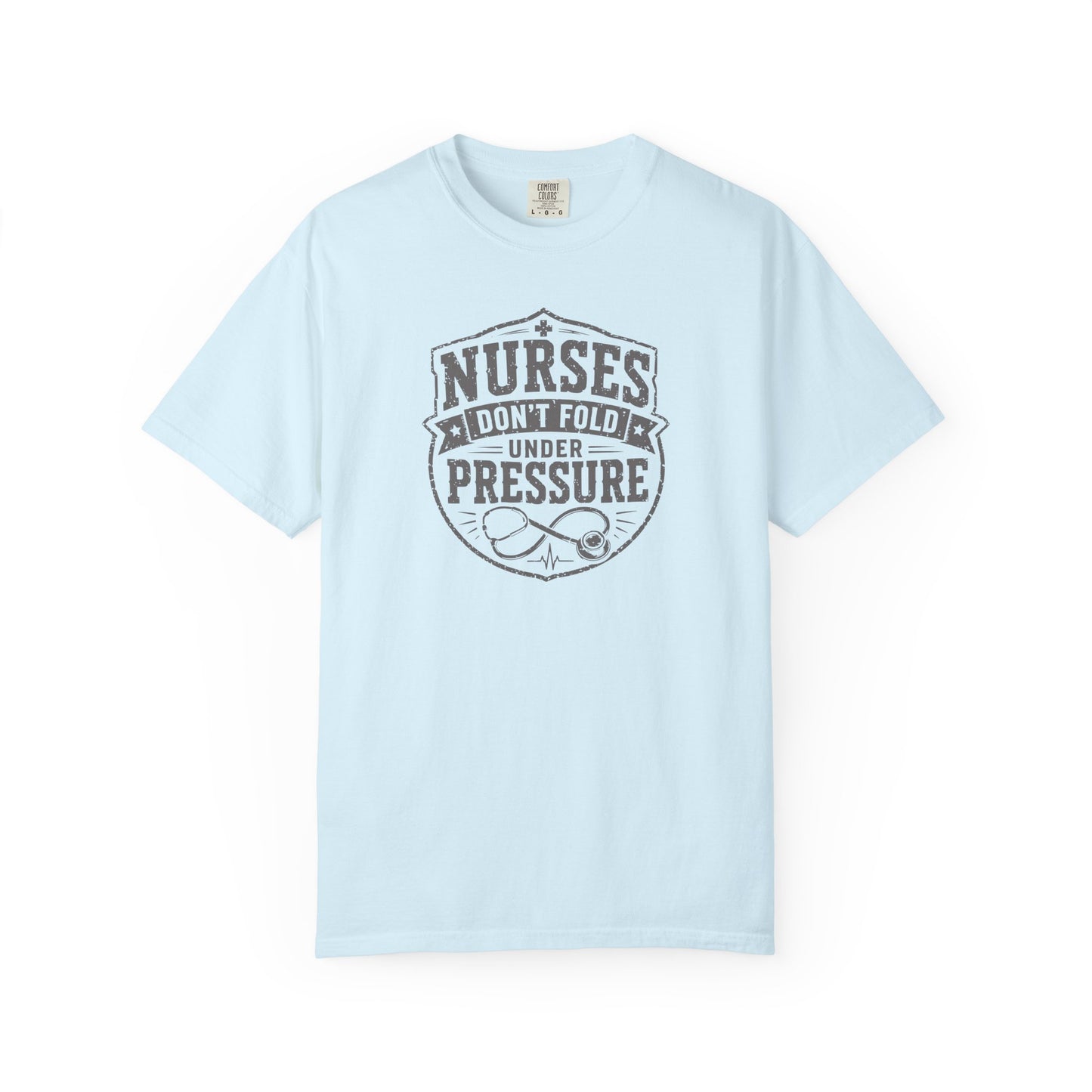 Nurses Don't Fold Under Pressure T-Shirt | Vintage Nurse Badge Graphic Tee