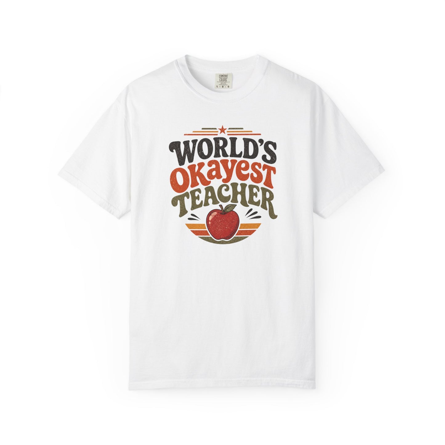 World's Okayest Teacher T-Shirt — Funny Retro Apple Teacher Gift