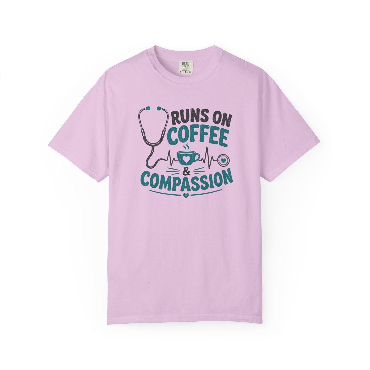 Runs on Coffee & Compassion T-Shirt — Nurse/Healthcare Stethoscope Tee