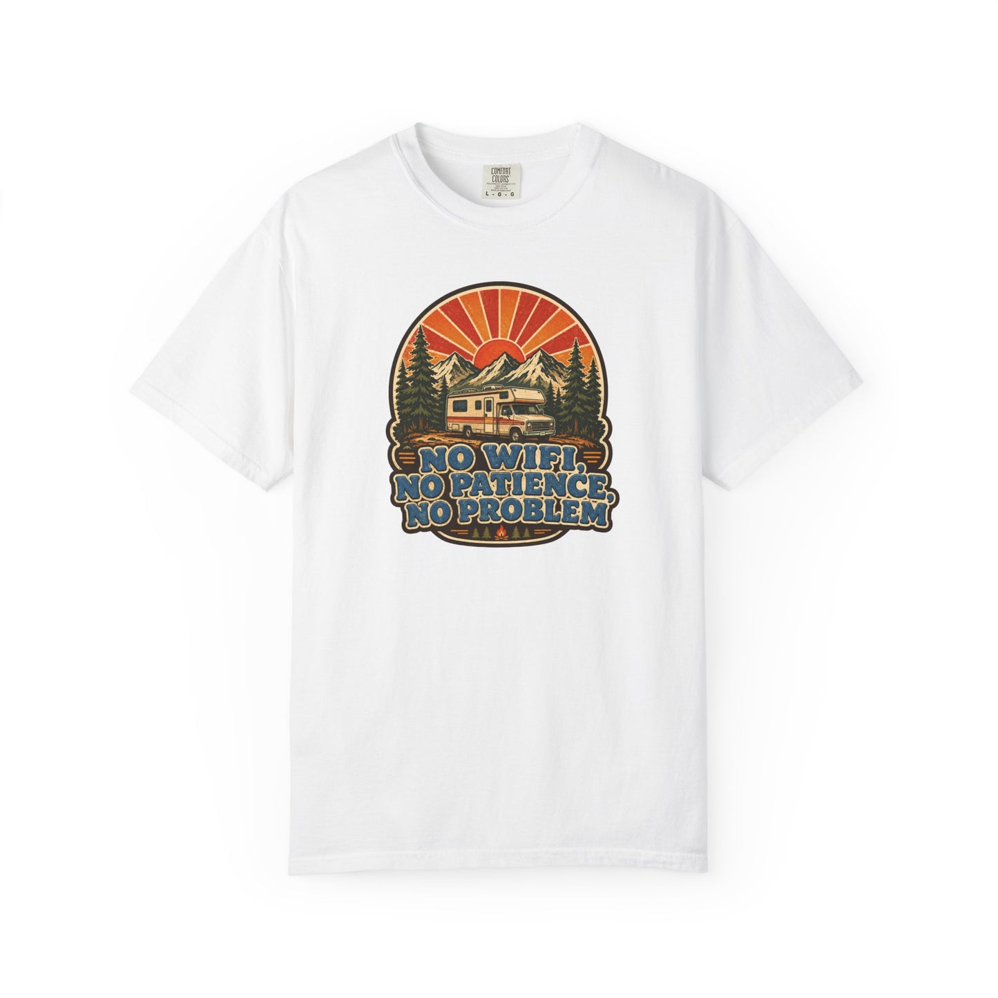 No WiFi No Patience No Problem T-Shirt — Retro Camping Cabin Graphic