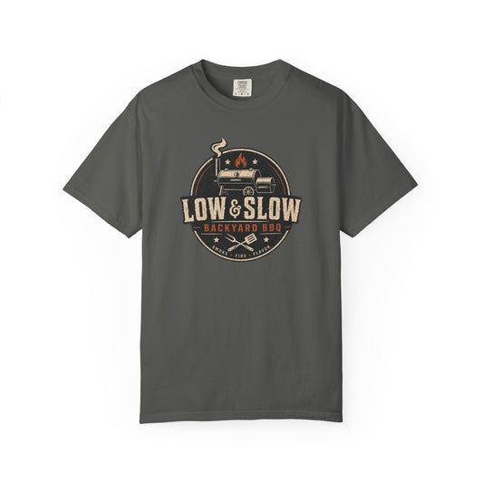 Low and Slow Backyard BBQ T-Shirt product mockup