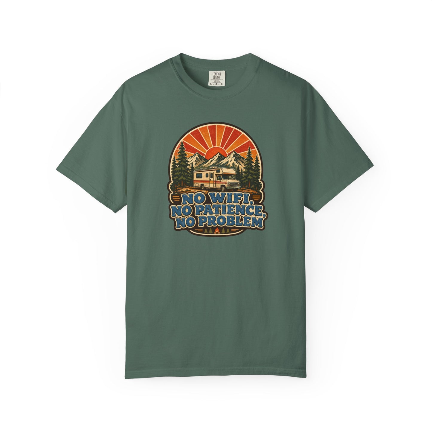 No WiFi No Patience No Problem T-Shirt — Retro Camping Cabin Graphic