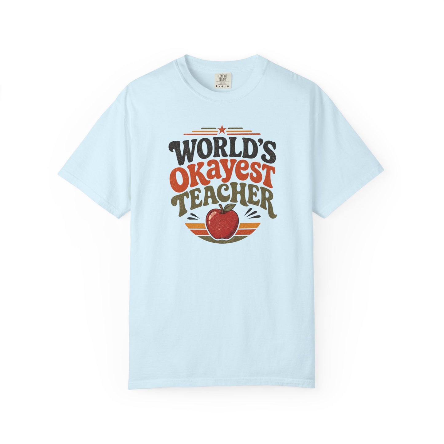 World's Okayest Teacher T-Shirt — Funny Retro Apple Teacher Gift