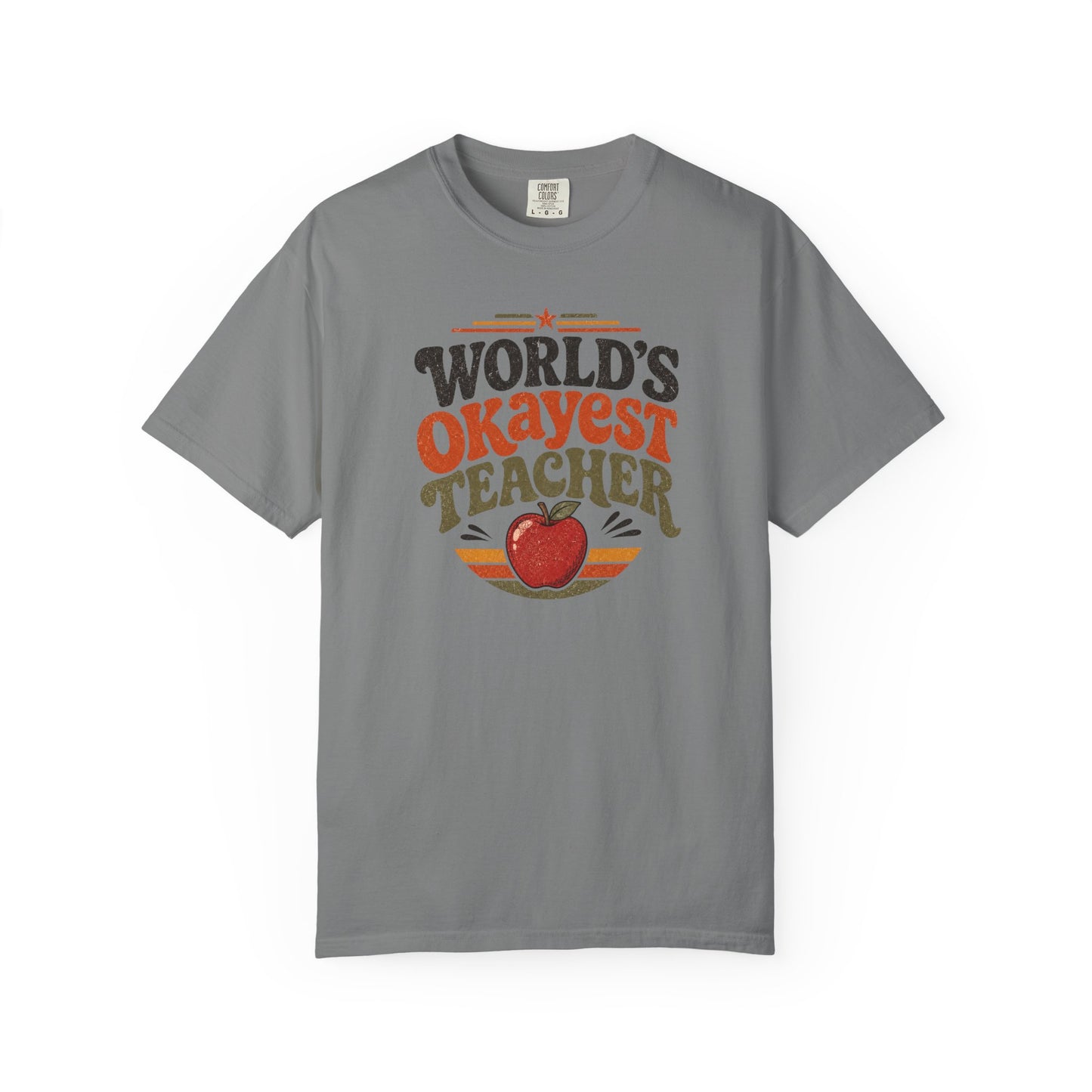 World's Okayest Teacher T-Shirt — Funny Retro Apple Teacher Gift