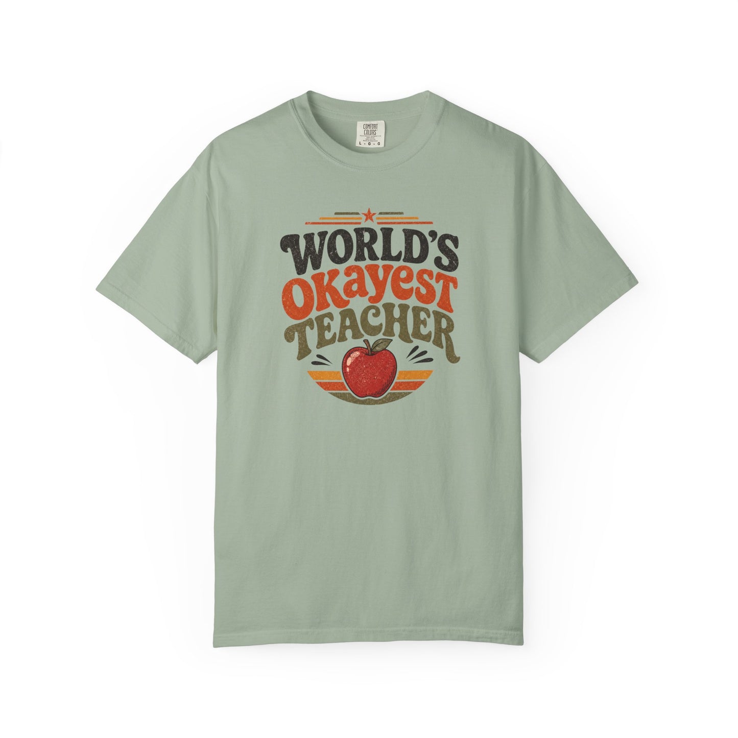 World's Okayest Teacher T-Shirt — Funny Retro Apple Teacher Gift