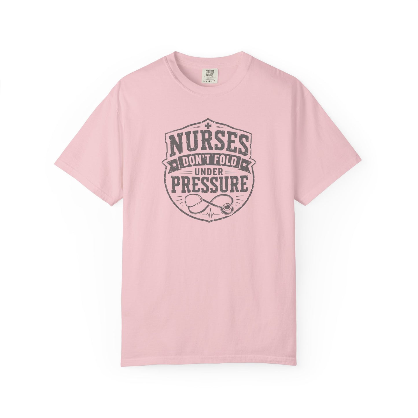 Nurses Don't Fold Under Pressure T-Shirt | Vintage Nurse Badge Graphic Tee