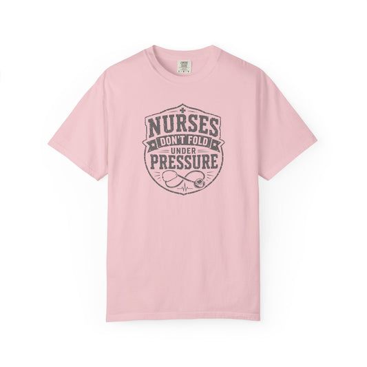Nurses Don't Fold Under Pressure T-Shirt | Vintage Nurse Badge Graphic Tee