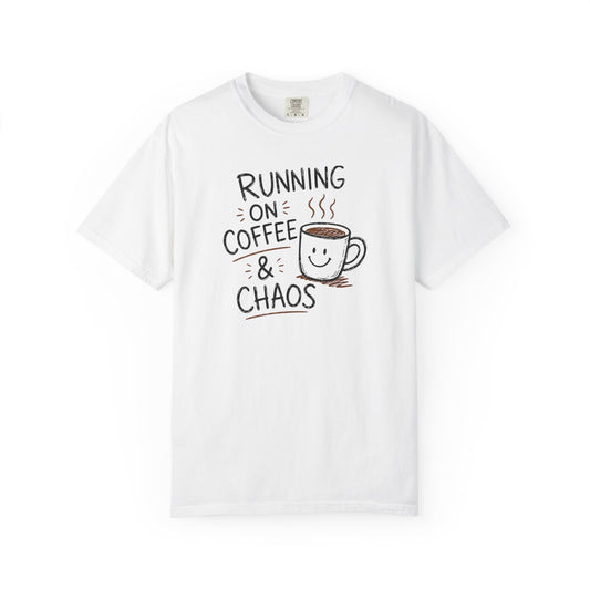 Running on Coffee & Chaos T-Shirt product mockup