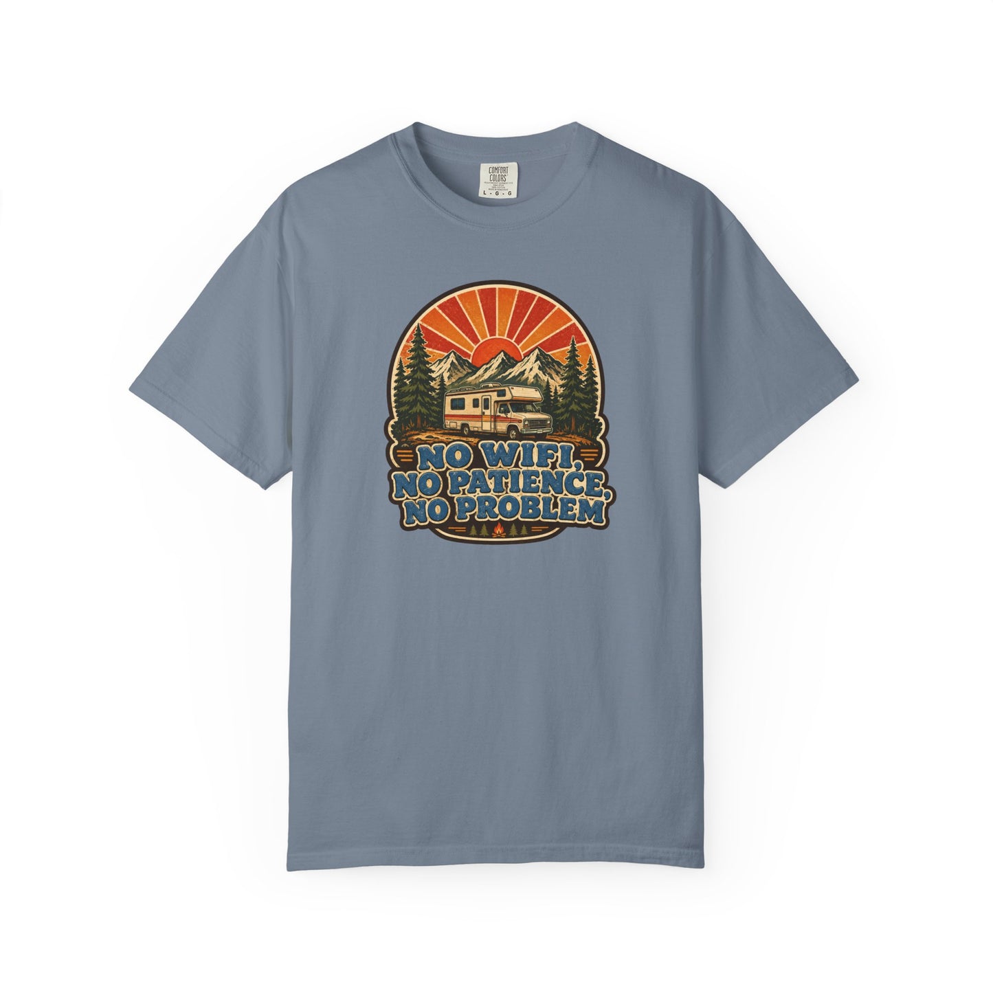 No WiFi No Patience No Problem T-Shirt — Retro Camping Cabin Graphic