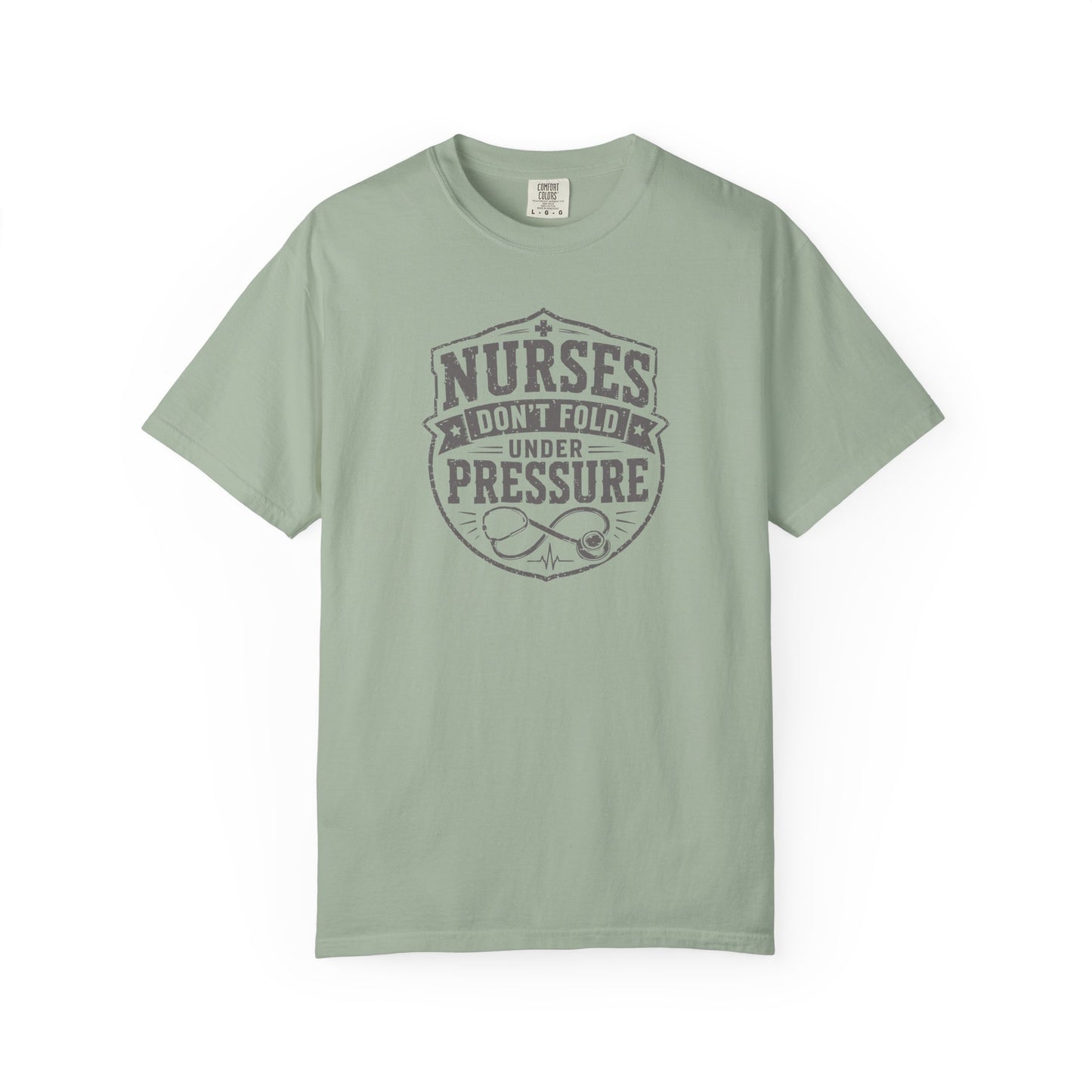 Nurses Don't Fold Under Pressure T-Shirt | Vintage Nurse Badge Graphic Tee