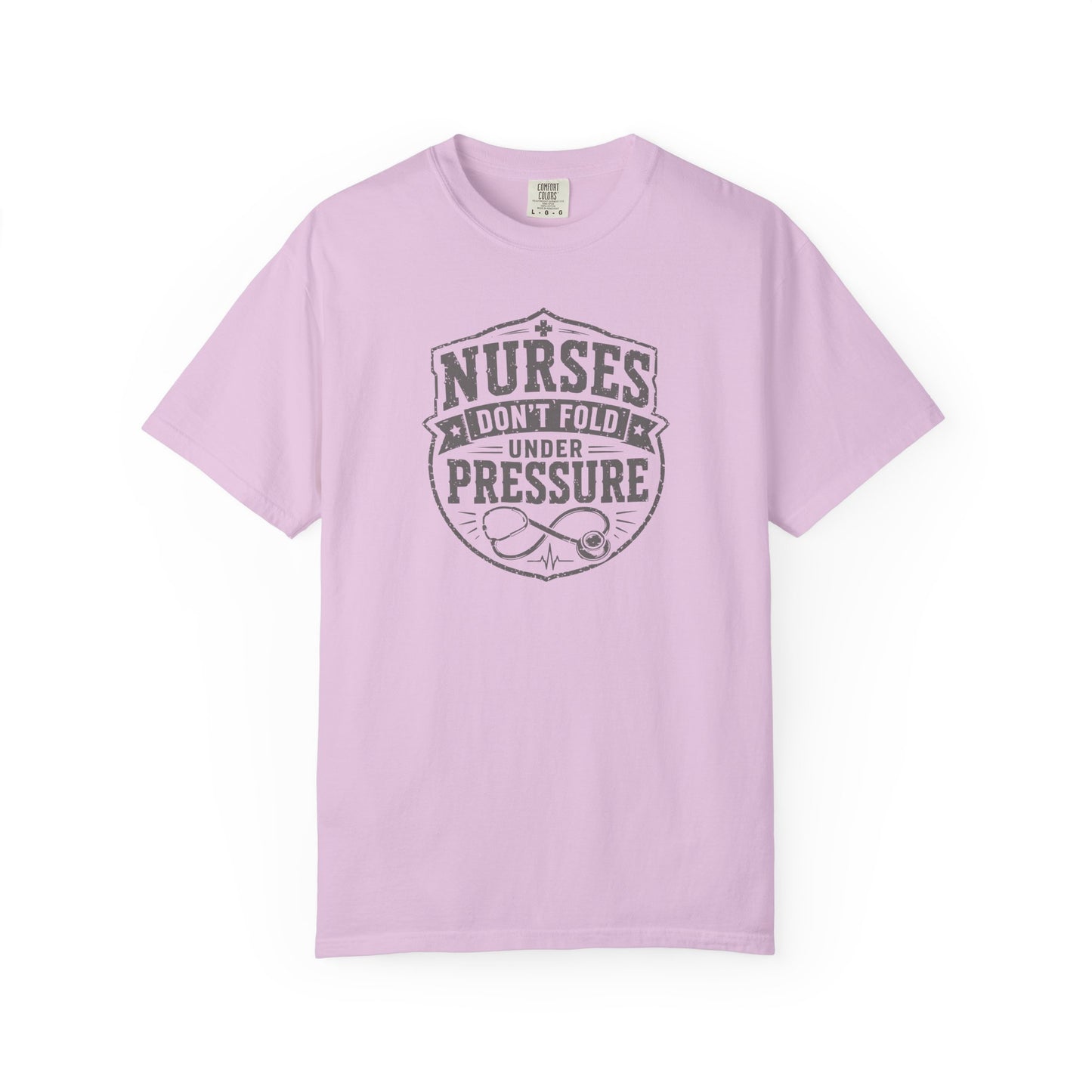 Nurses Don't Fold Under Pressure T-Shirt | Vintage Nurse Badge Graphic Tee