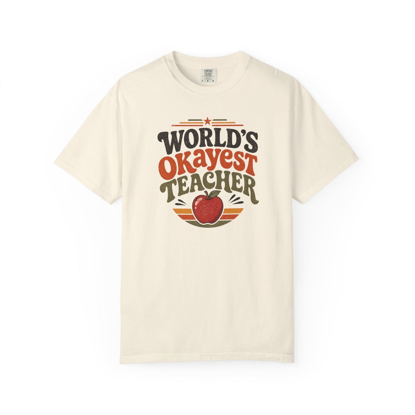 World's Okayest Teacher T-Shirt — Funny Retro Apple Teacher Gift