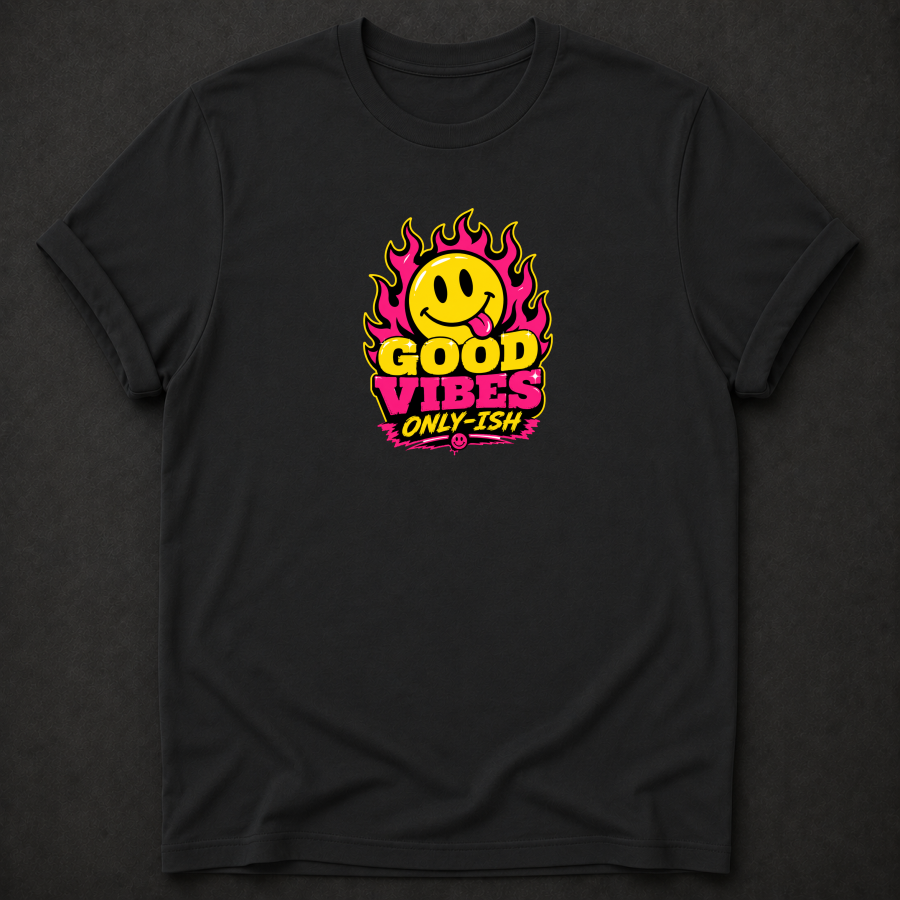 Good Vibes Only-Ish T-Shirt - Funny Smiley Face Graphic Tee