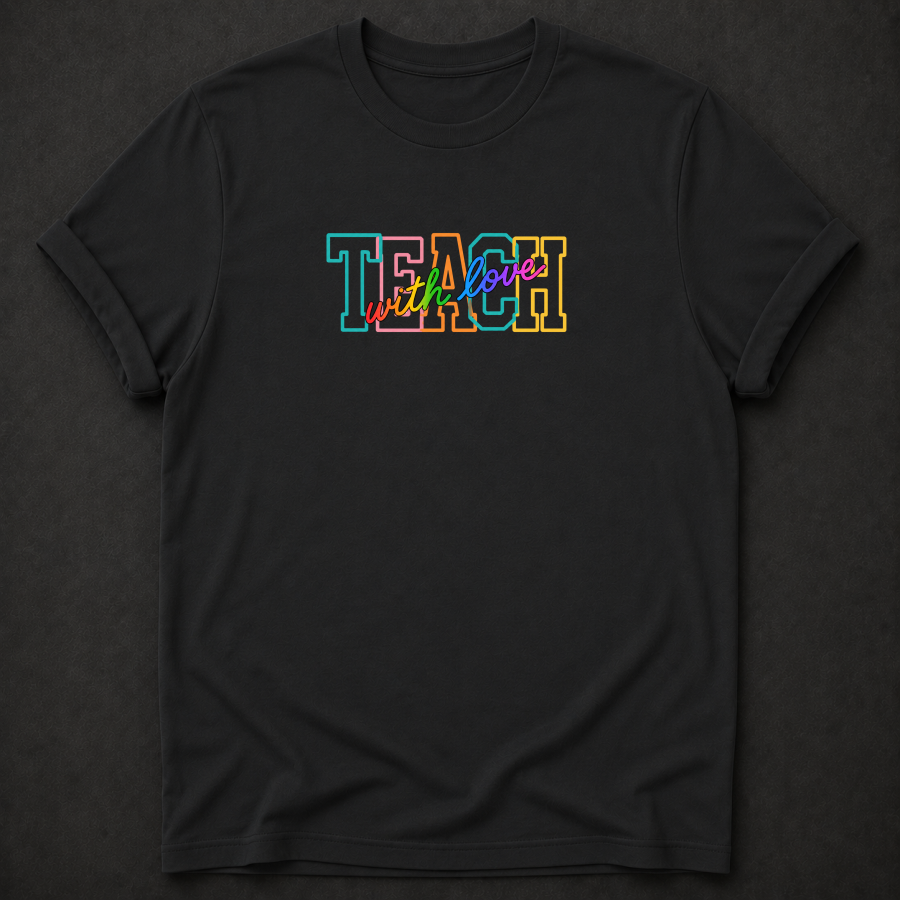 Teach With Love T-Shirt - Colorful Retro Teacher Graphic Tee