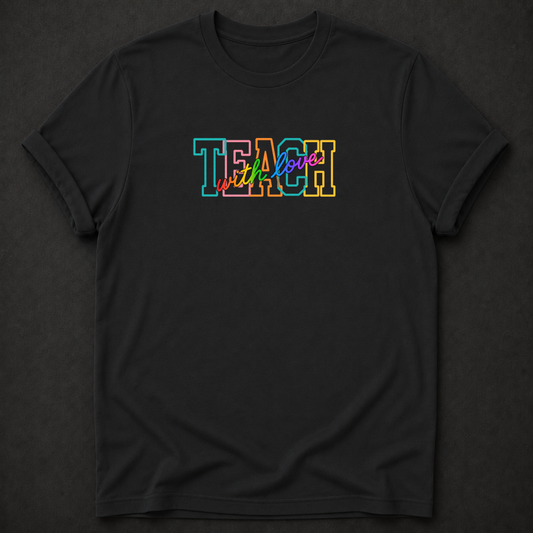 Teach With Love T-Shirt - Colorful Retro Teacher Graphic Tee