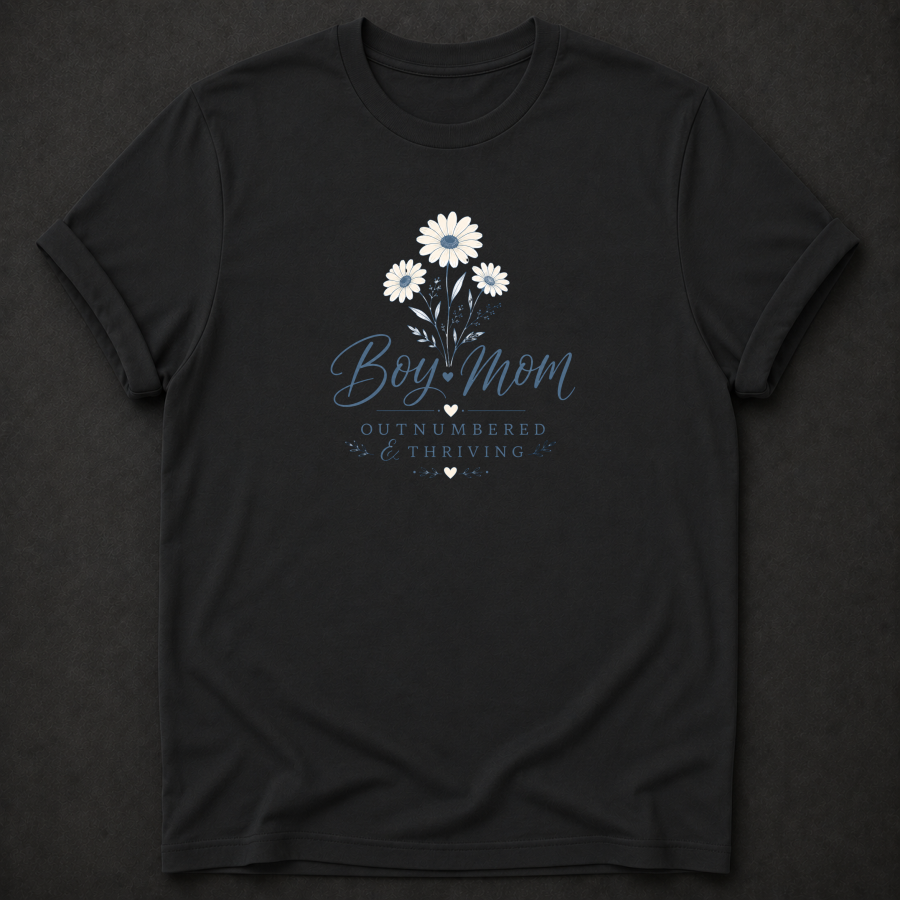Boy Mom Outnumbered & Thriving T-Shirt - Mom Life Floral Graphic Tee