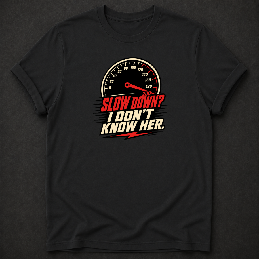 Slow Down I Don't Know Her T-Shirt - Funny Racing Speed Graphic Tee