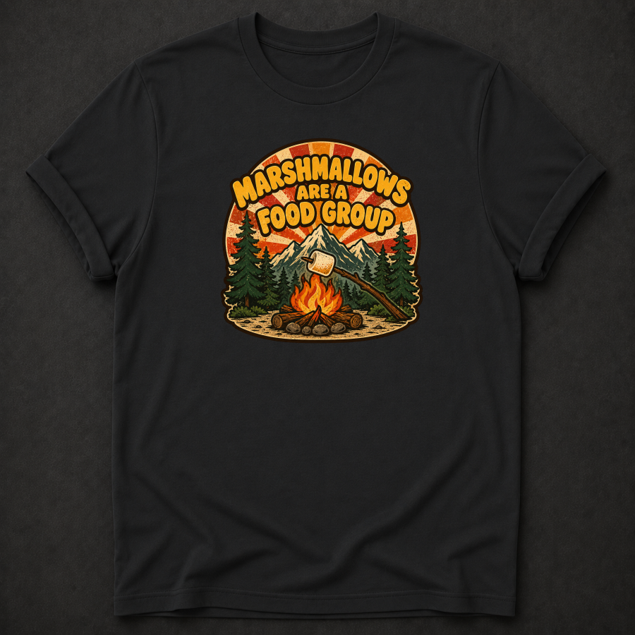 Marshmallows Are A Food Group T-Shirt - Funny Camping Campfire Graphic Tee