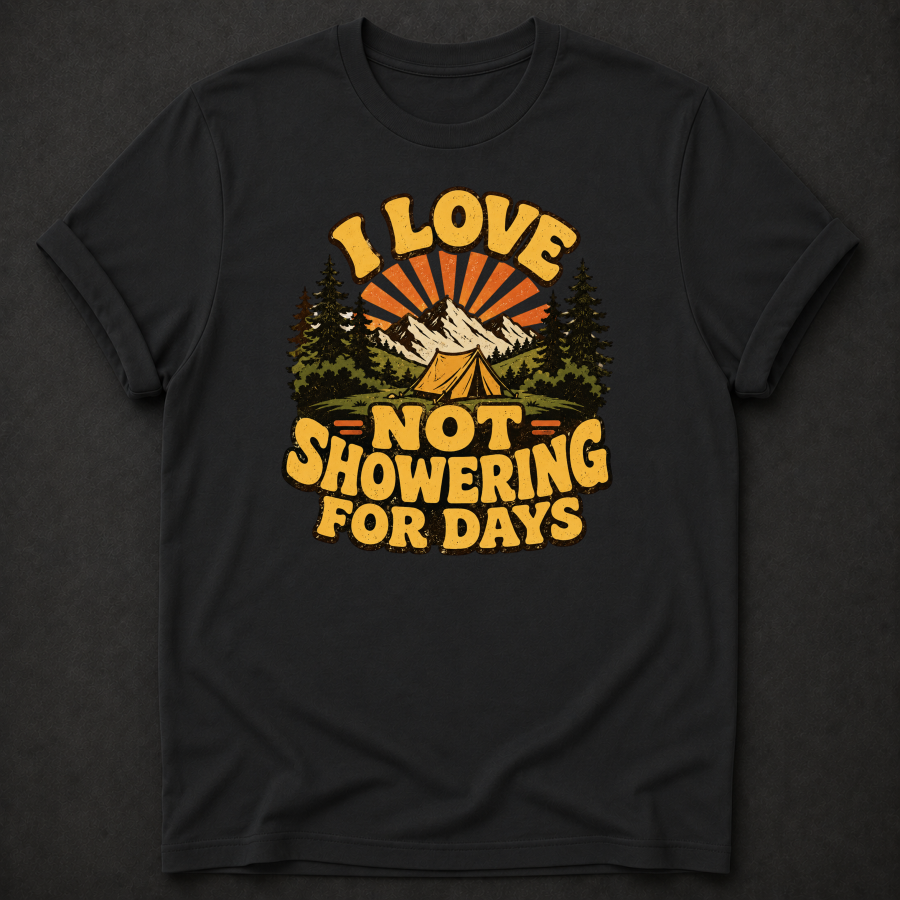 I Love Not Showering For Days T-Shirt - Funny Camping Mountain Graphic Tee