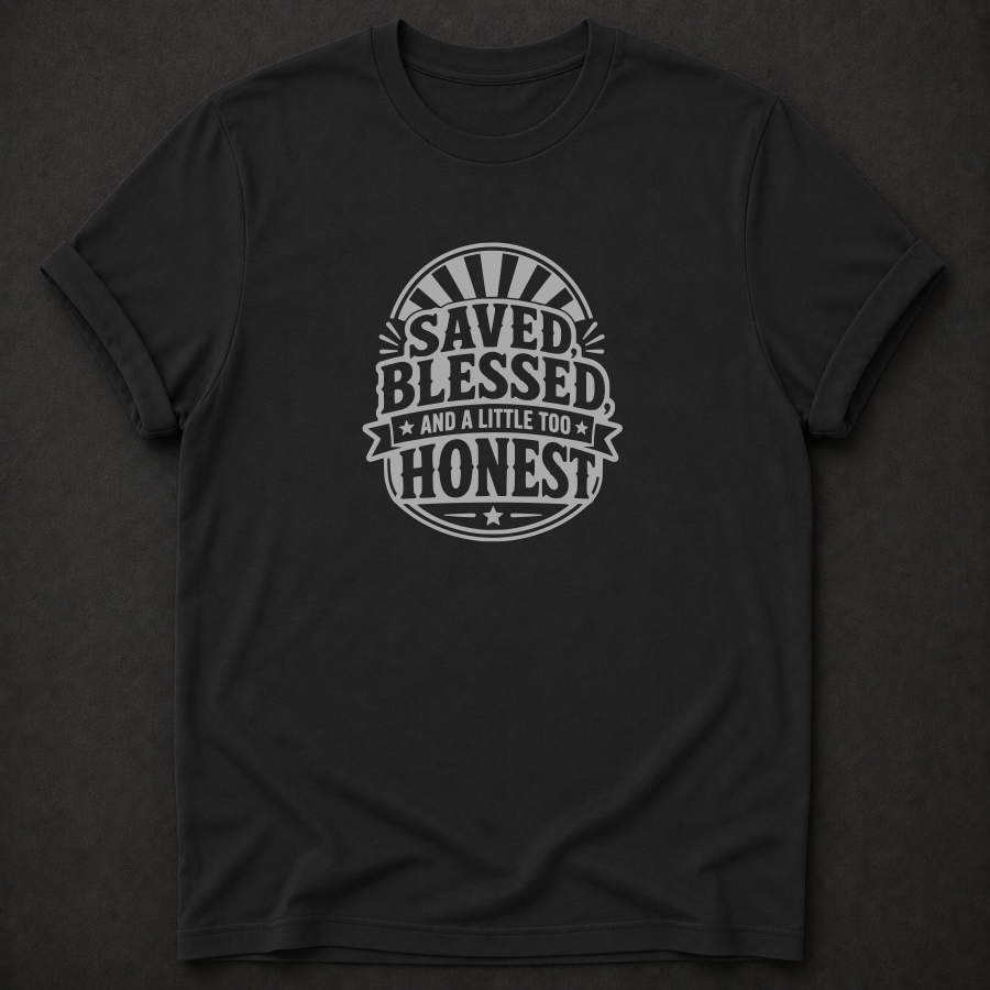 Saved Blessed And A Little Too Honest T-Shirt - Funny Christian Faith Graphic Tee