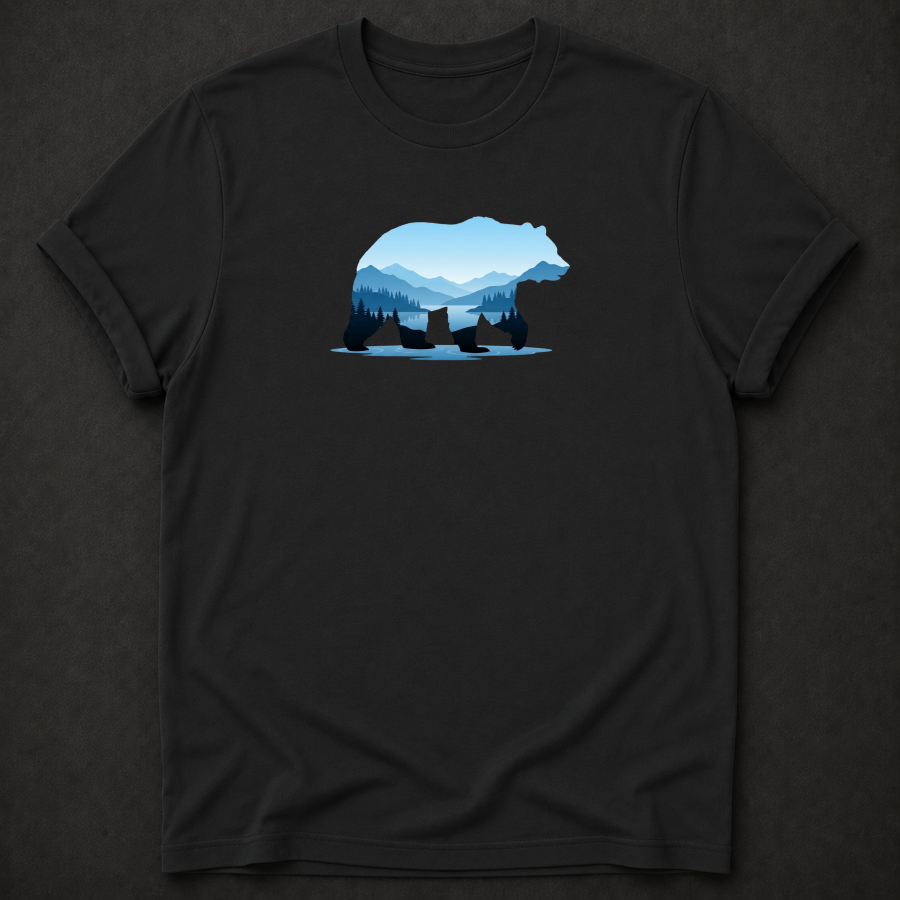 Bear Mountain Lake Silhouette T-Shirt - Wildlife Nature Graphic Tee