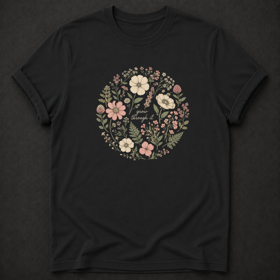 Grow Through It T-Shirt - Floral Botanical Wellness Graphic Tee