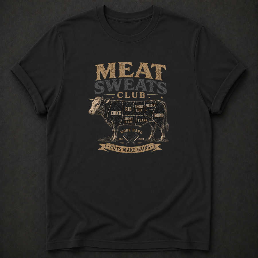 Meat Sweats Club T-Shirt – Funny BBQ & Gym Beef Cuts Shirt