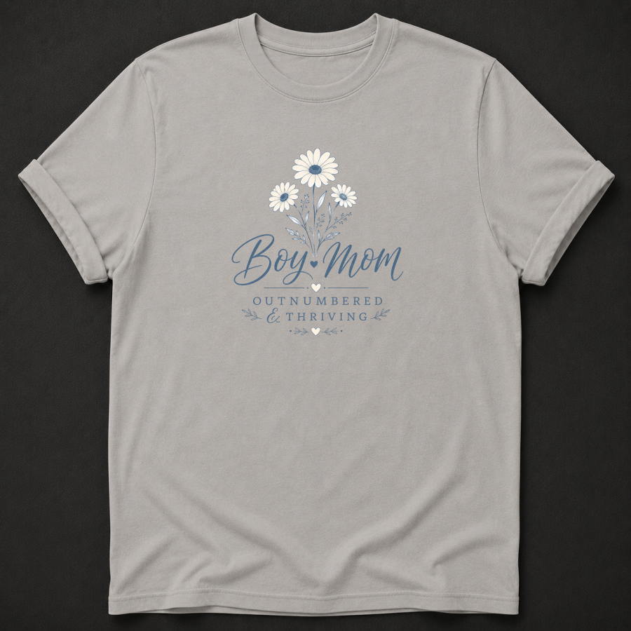 Boy Mom Outnumbered & Thriving T-Shirt - Mom Life Floral Graphic Tee