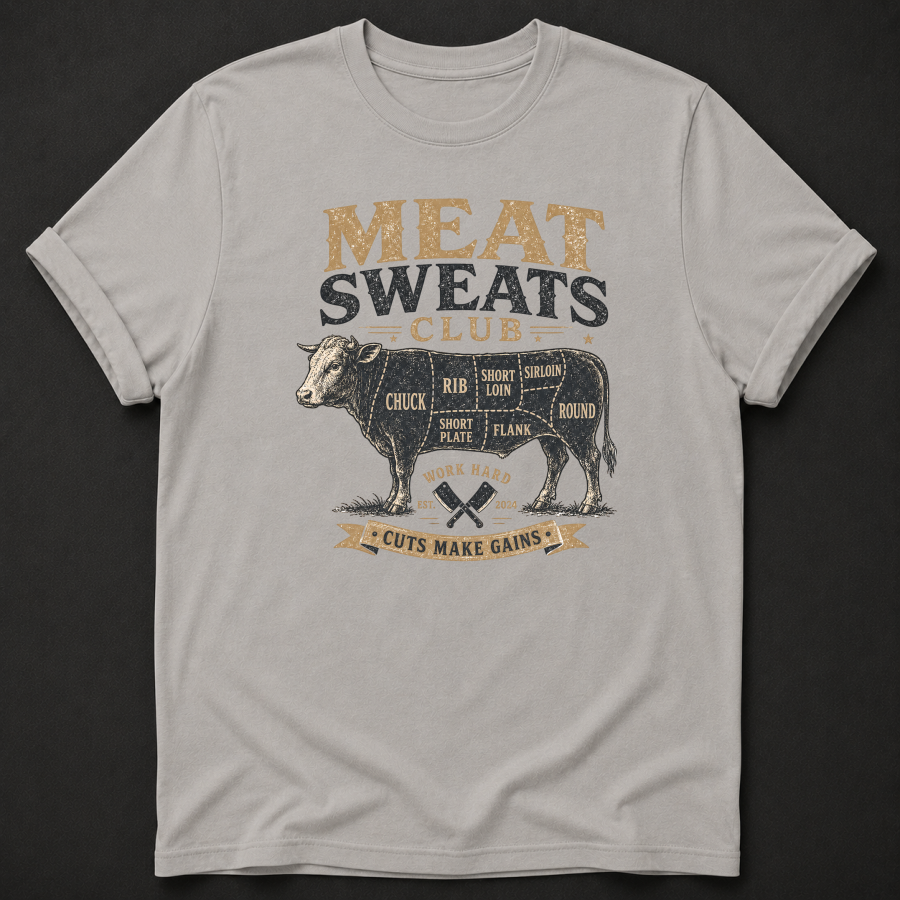 Meat Sweats Club T-Shirt – Funny BBQ & Gym Beef Cuts Shirt