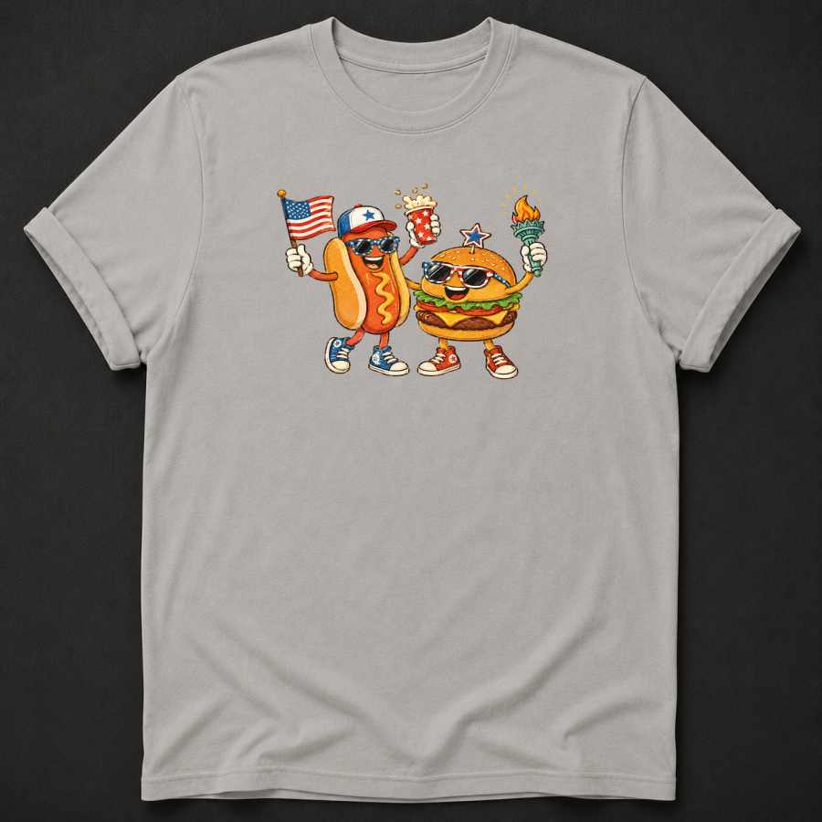 Hot Dog and Burger Freedom Squad Tee - funny 4th of July BBQ shirt