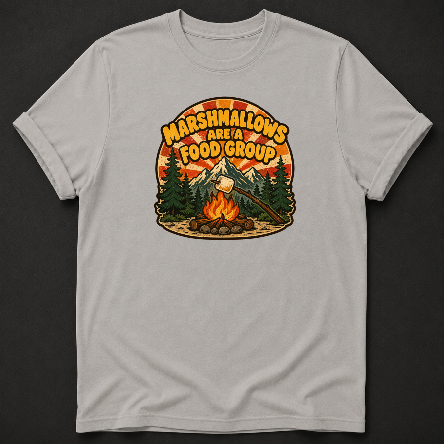 Marshmallows Are A Food Group T-Shirt - Funny Camping Campfire Graphic Tee