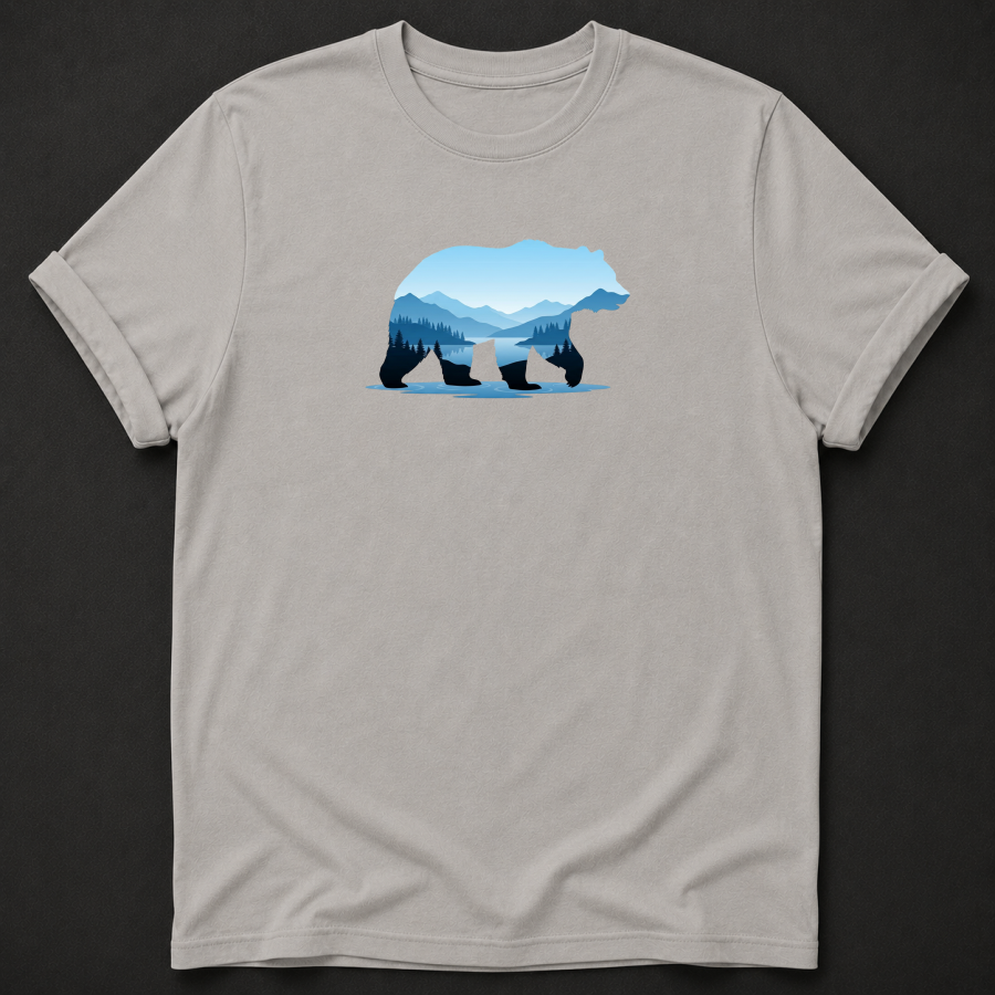 Bear Mountain Lake Silhouette T-Shirt - Wildlife Nature Graphic Tee