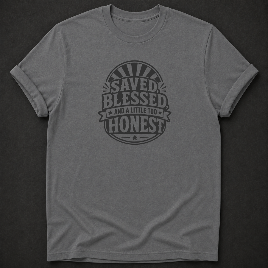 Saved Blessed And A Little Too Honest T-Shirt - Funny Christian Faith Graphic Tee