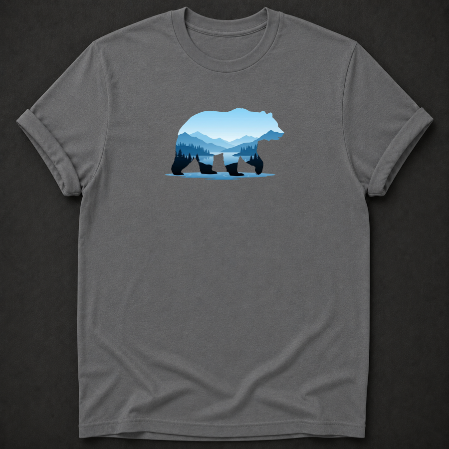 Bear Mountain Lake Silhouette T-Shirt - Wildlife Nature Graphic Tee
