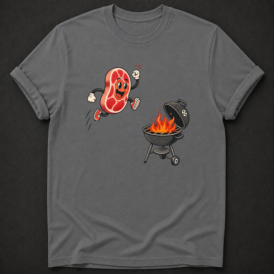 Running to the Grill Tee - funny BBQ and grilling shirt