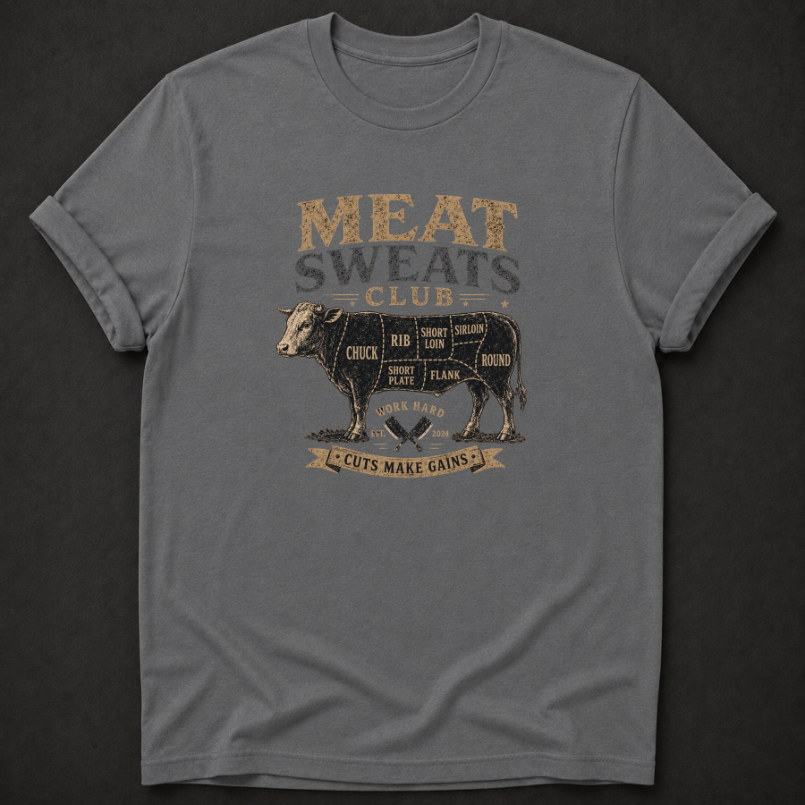 Meat Sweats Club T-Shirt – Funny BBQ & Gym Beef Cuts Shirt