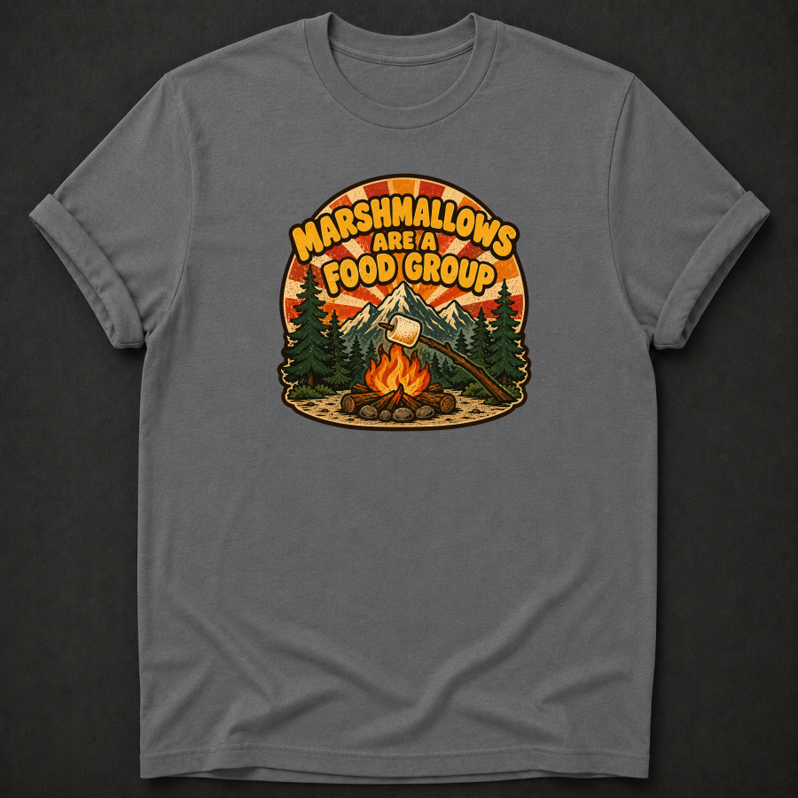 Marshmallows Are A Food Group T-Shirt - Funny Camping Campfire Graphic Tee