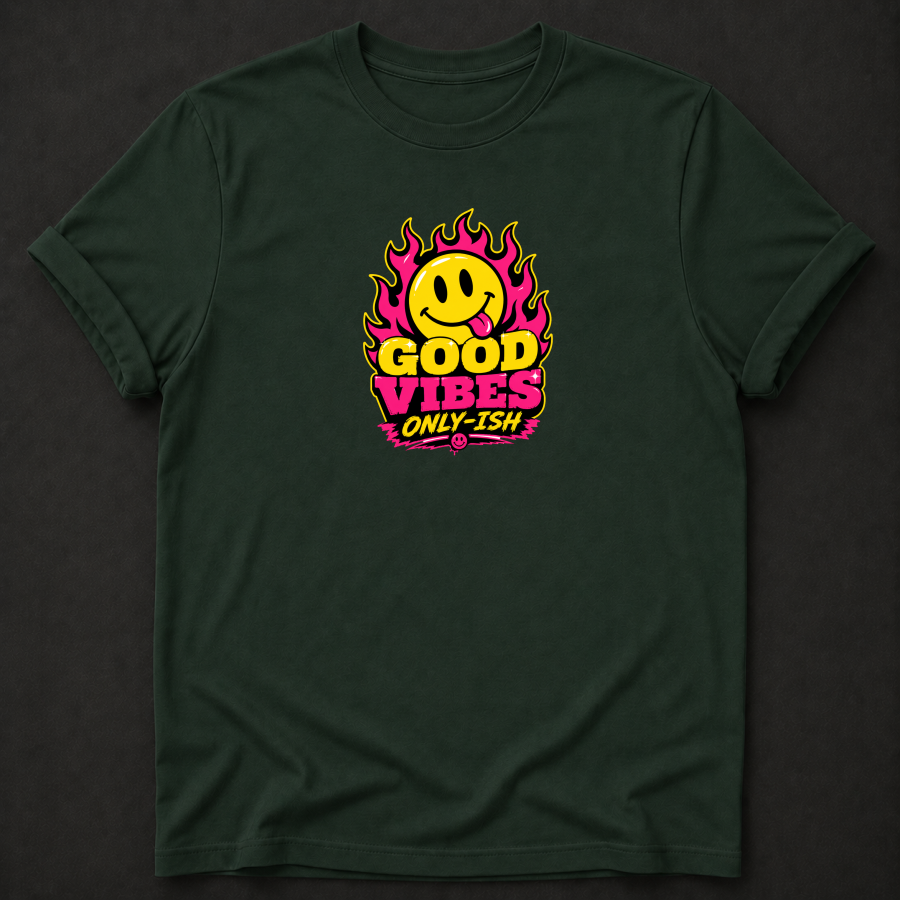 Good Vibes Only-Ish T-Shirt - Funny Smiley Face Graphic Tee