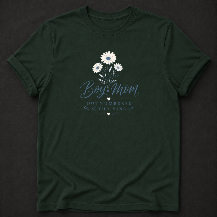 Boy Mom Outnumbered & Thriving T-Shirt - Mom Life Floral Graphic Tee
