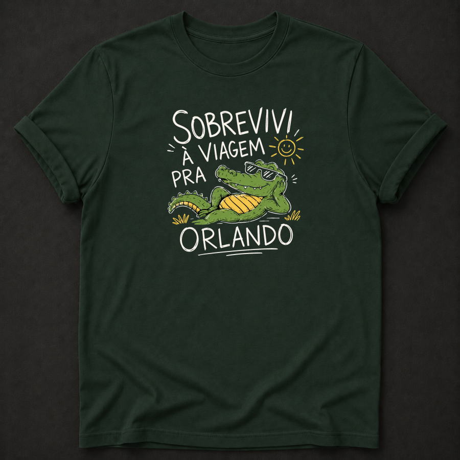 Sobrevivi à Viagem Pra Orlando T-Shirt - Camiseta Engraçada Jacaré Orlando