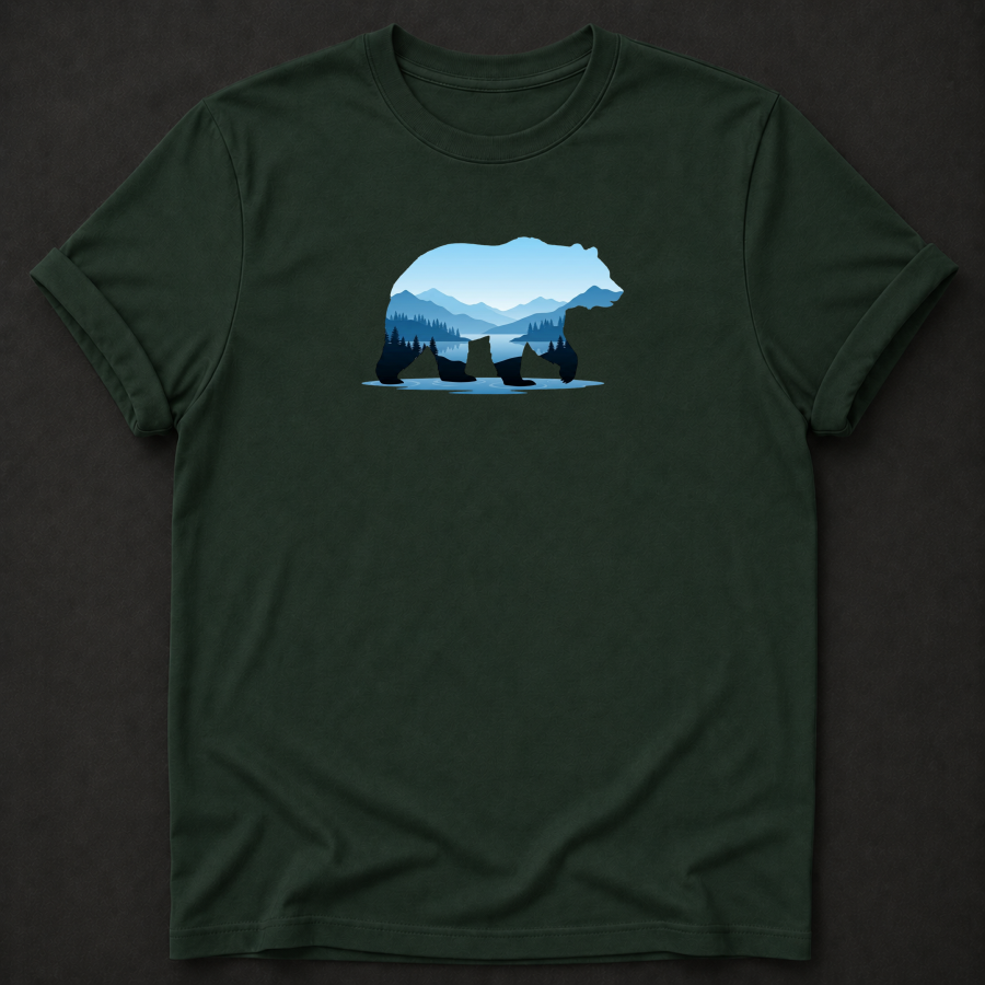 Bear Mountain Lake Silhouette T-Shirt - Wildlife Nature Graphic Tee