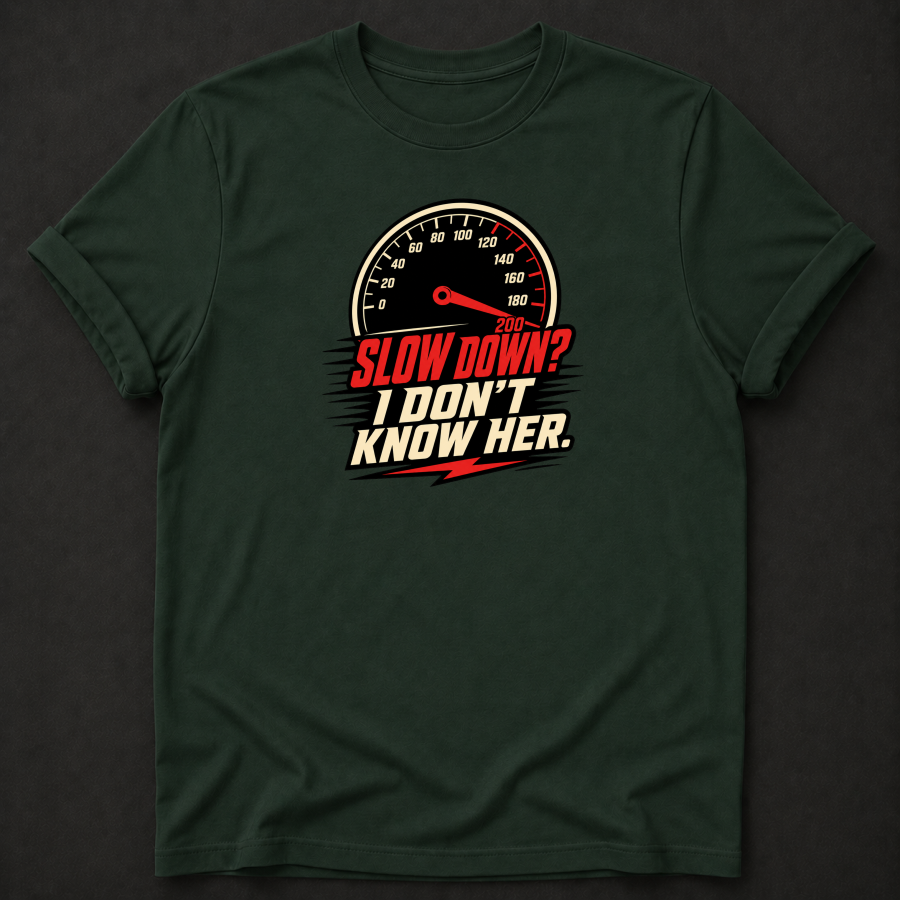 Slow Down I Don't Know Her T-Shirt - Funny Racing Speed Graphic Tee