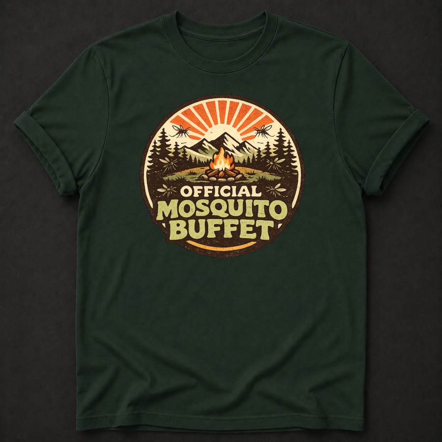 Official Mosquito Buffet T-Shirt - Funny Camping Campfire Graphic Tee
