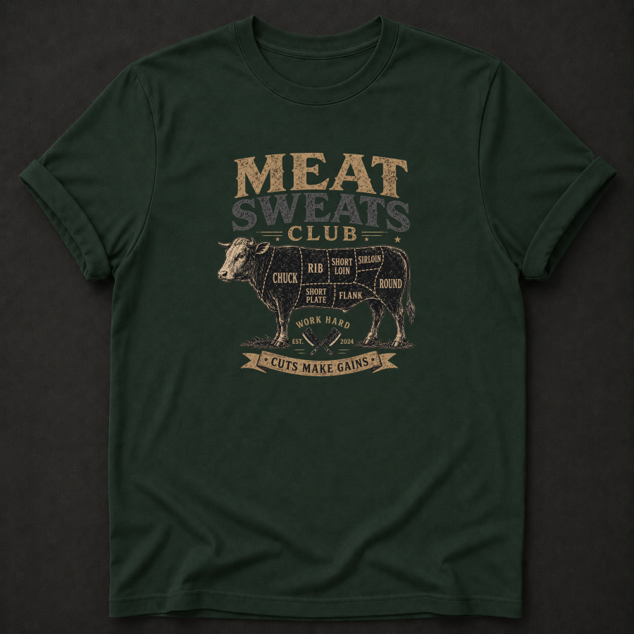 Meat Sweats Club T-Shirt – Funny BBQ & Gym Beef Cuts Shirt