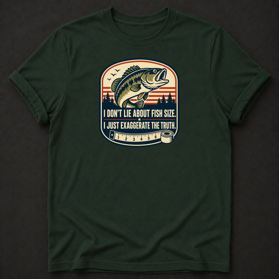 I Don't Lie About Fish Size T-Shirt - Funny Bass Fishing Graphic Tee