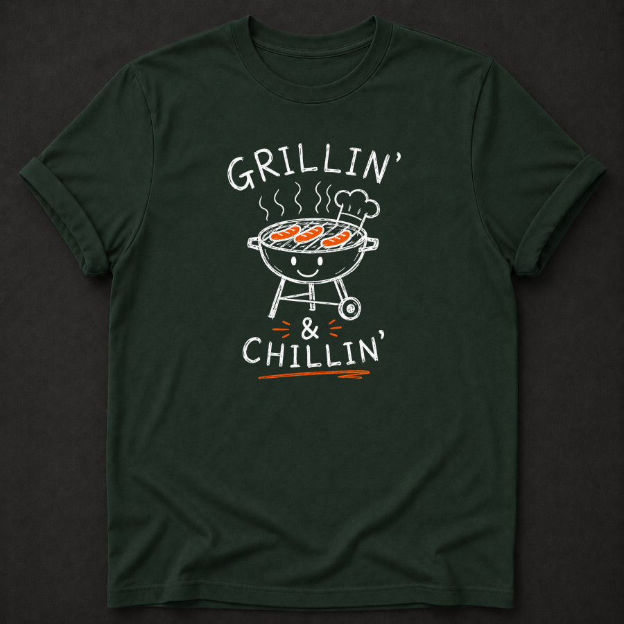 Grillin' & Chillin' T-Shirt - Funny BBQ Grill Graphic Tee