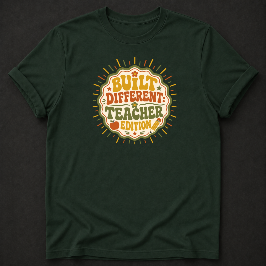 Built Different Teacher Edition T-Shirt - Funny Retro Teacher Graphic Tee